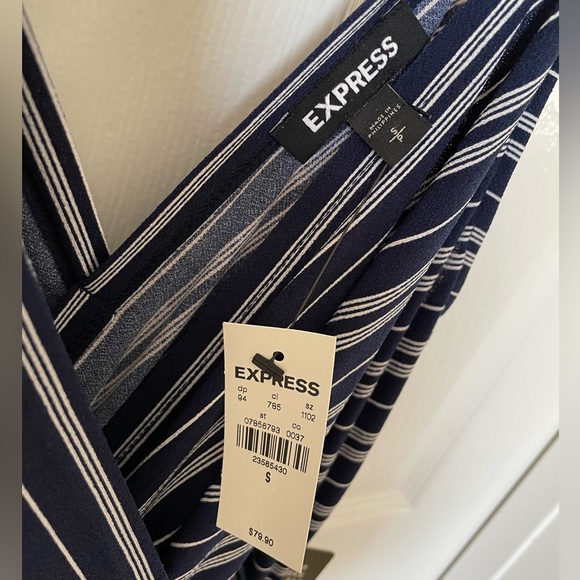 NEW Express tank Jumpsuit Blue and White Stripes with attached belt & elastic wa - Picture 3 of 6